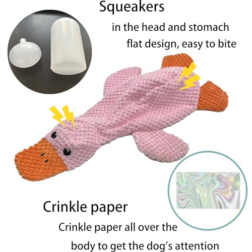 AIMETING 3-Pack No-Stuffing Squeaky Dog Toys for Large Dogs, Duck Plush with Dual Squeakers, 15.8 Inches