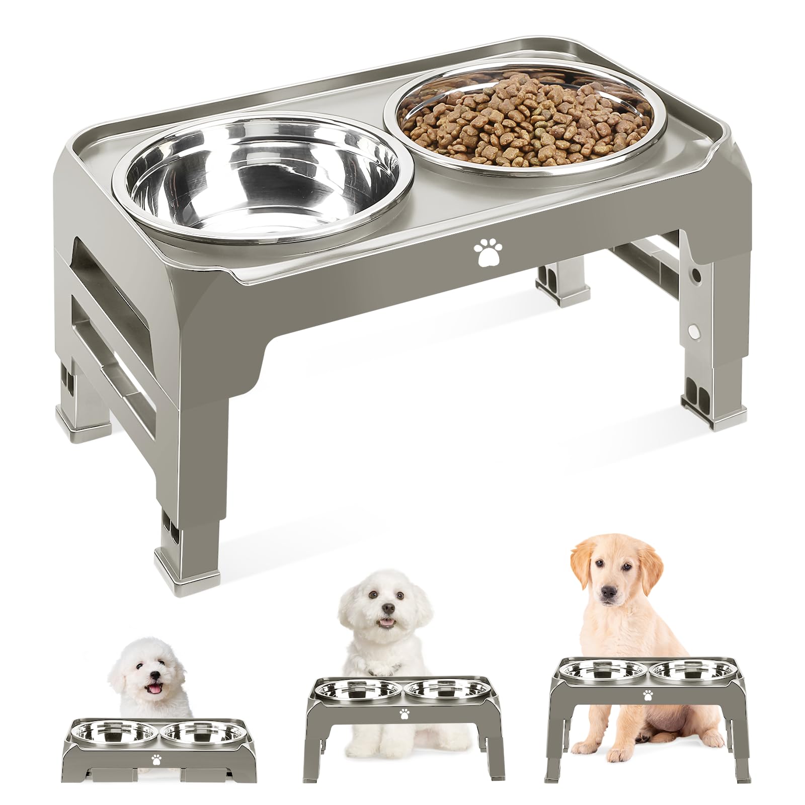 AIRMX Adjustable Raised Dog Bowl Stand – 3 Heights, Stainless Steel Bowls, Anti-Slip for Small Dogs