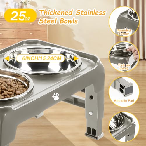 AIRMX Adjustable Raised Dog Bowl Stand – 3 Heights, Stainless Steel Bowls, Anti-Slip for Small Dogs