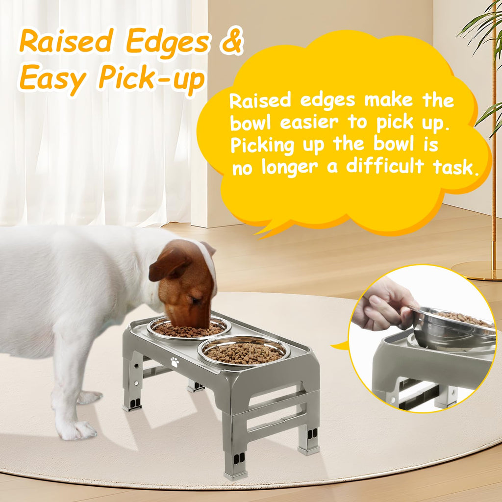 AIRMX Adjustable Raised Dog Bowl Stand – 3 Heights, Stainless Steel Bowls, Anti-Slip for Small Dogs