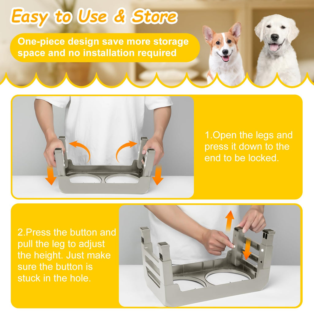 AIRMX Adjustable Raised Dog Bowl Stand – 3 Heights, Stainless Steel Bowls, Anti-Slip for Small Dogs