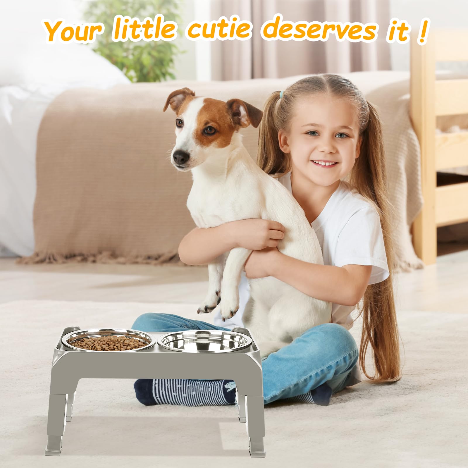 AIRMX Adjustable Raised Dog Bowl Stand – 3 Heights, Stainless Steel Bowls, Anti-Slip for Small Dogs