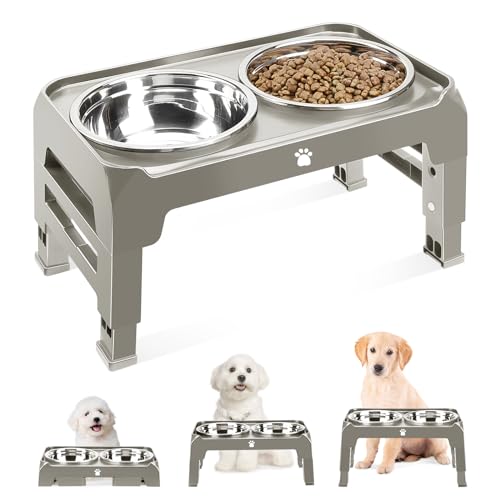 AIRMX Adjustable Raised Dog Bowl Stand – 3 Heights, Stainless Steel Bowls, Anti-Slip for Small Dogs