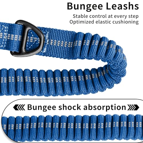AIRUIDOG Blue Tactical Dog Leash 4-6FT: Shock Absorbing Bungee with Two Padded Handles & Metal Carabiner