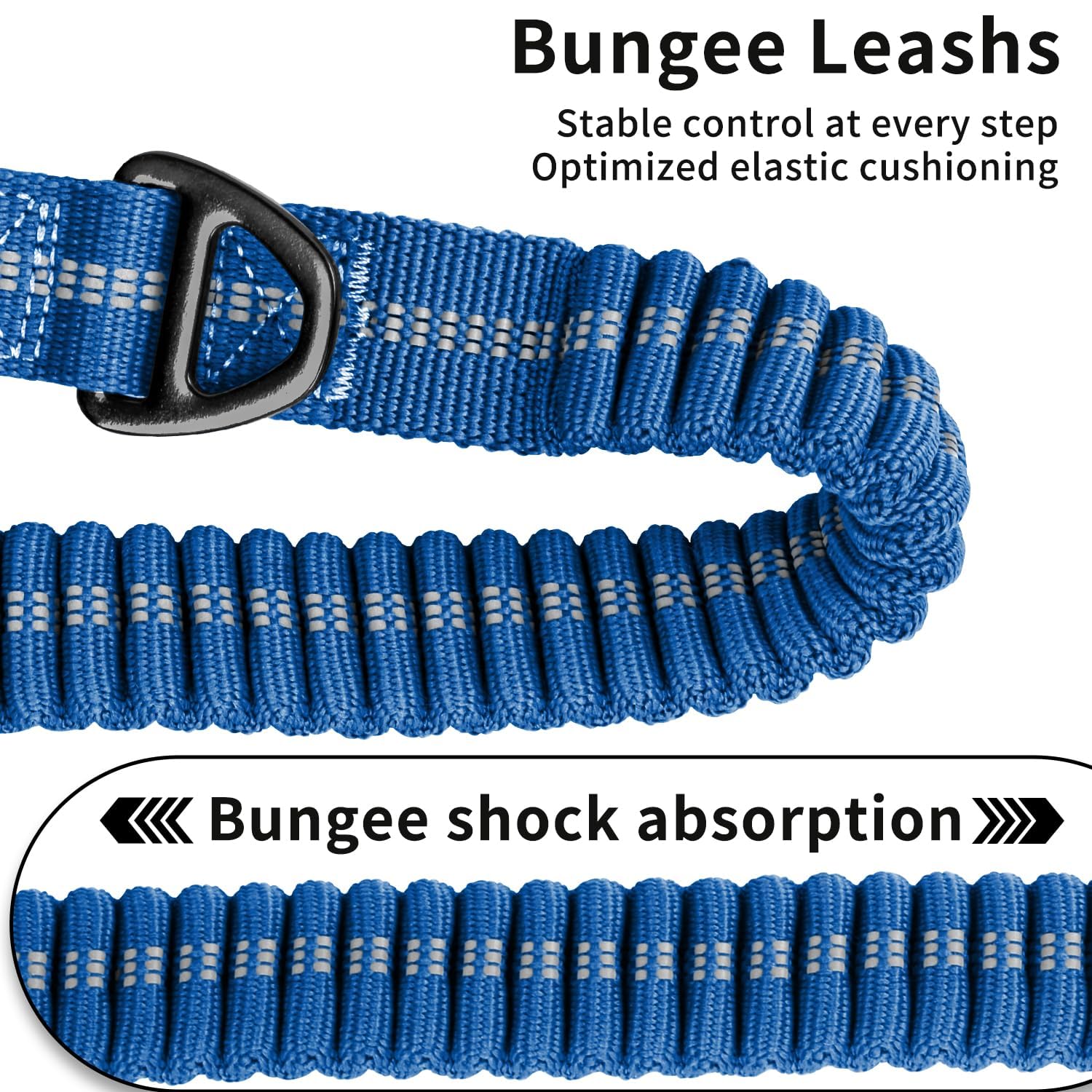 AIRUIDOG Blue Tactical Dog Leash 4-6FT: Shock Absorbing Bungee with Two Padded Handles & Metal Carabiner