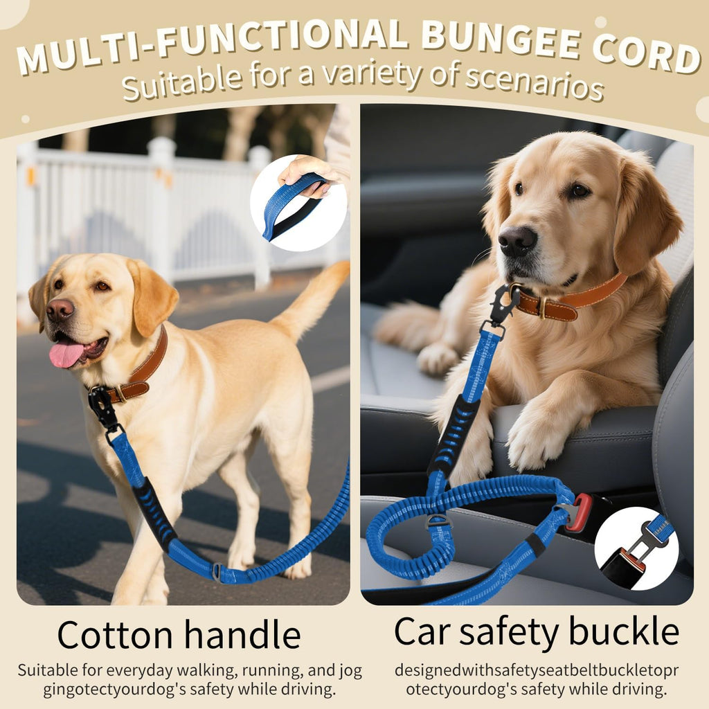 AIRUIDOG Blue Tactical Dog Leash 4-6FT: Shock Absorbing Bungee with Two Padded Handles & Metal Carabiner