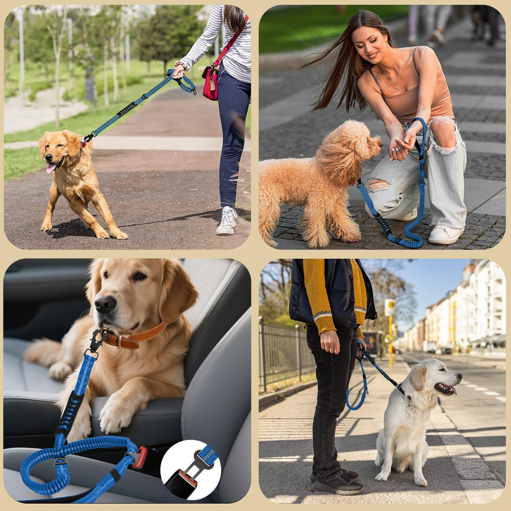 AIRUIDOG Blue Tactical Dog Leash 4-6FT: Shock Absorbing Bungee with Two Padded Handles & Metal Carabiner