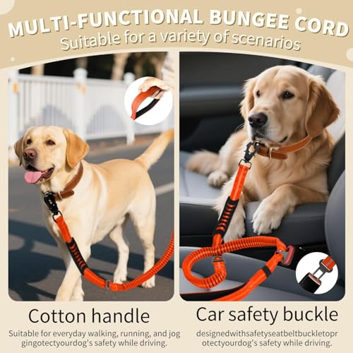 AIRUIDOG Heavy Duty Tactical Dog Leash - 4-6FT Shock Absorbing Bungee Lead with 2 Padded Handles, Metal Carabiner & Seatbelt Clip, Reflective No-Pull Leash for Medium/Large Dogs (Orange)