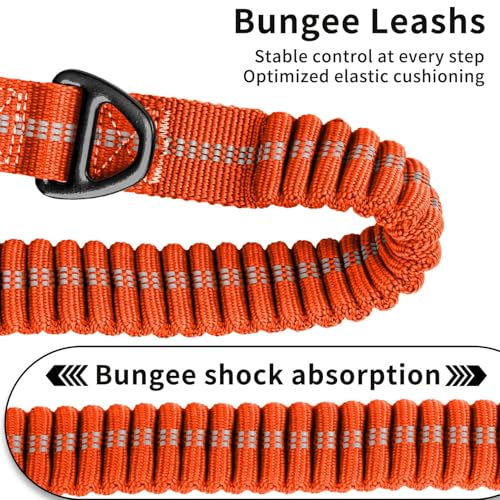 AIRUIDOG Heavy Duty Tactical Dog Leash - 4-6FT Shock Absorbing Bungee Lead with 2 Padded Handles, Metal Carabiner & Seatbelt Clip, Reflective No-Pull Leash for Medium/Large Dogs (Orange)