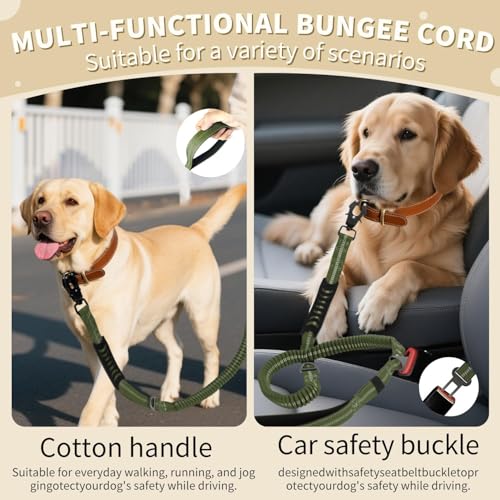 AIRUIDOG Heavy Duty Tactical Dog Leash 4-6FT - Shock Absorbing Bungee with 2 Padded Handles, 360° Frog Clip, Reflective No-Pull Leash for Medium/Large Dogs (Army Green)
