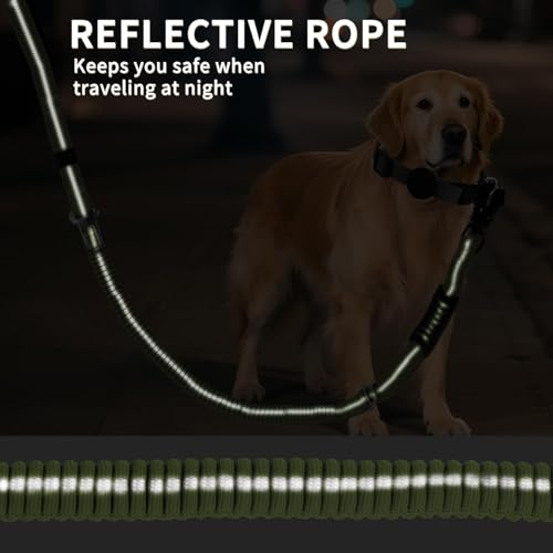AIRUIDOG Heavy Duty Tactical Dog Leash 4-6FT - Shock Absorbing Bungee with 2 Padded Handles, 360° Frog Clip, Reflective No-Pull Leash for Medium/Large Dogs (Army Green)