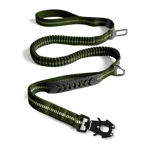 AIRUIDOG Heavy Duty Tactical Dog Leash 4-6FT - Shock Absorbing Bungee with 2 Padded Handles, 360° Frog Clip, Reflective No-Pull Leash for Medium/Large Dogs (Army Green)