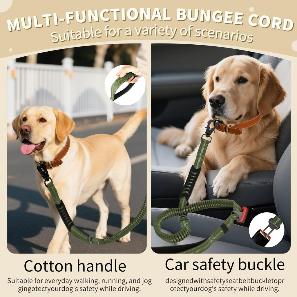 AIRUIDOG Heavy Duty Tactical Dog Leash 4-6FT - Shock Absorbing Bungee with 2 Padded Handles, 360° Frog Clip, Reflective No-Pull Leash for Medium/Large Dogs (Army Green)