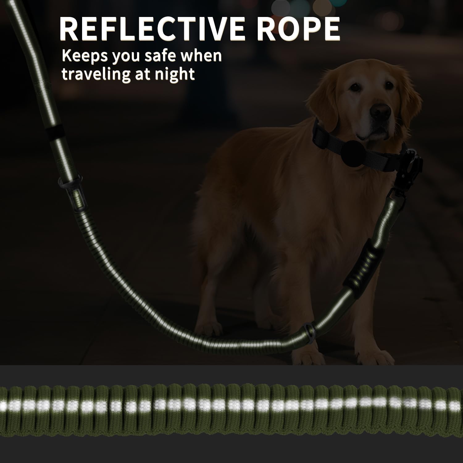 AIRUIDOG Heavy Duty Tactical Dog Leash 4-6FT - Shock Absorbing Bungee with 2 Padded Handles, 360° Frog Clip, Reflective No-Pull Leash for Medium/Large Dogs (Army Green)