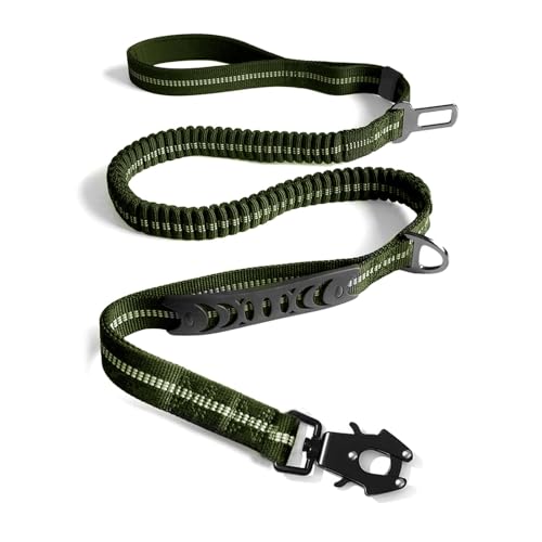 AIRUIDOG Heavy Duty Tactical Dog Leash 4-6FT - Shock Absorbing Bungee with 2 Padded Handles, 360° Frog Clip, Reflective No-Pull Leash for Medium/Large Dogs (Army Green)