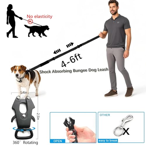 AIRUIDOG Heavy Duty Tactical Dog Leash, 4-6FT Shock Absorbing Bungee with 2 Padded Handles, Reflective No-Pull for Medium/Large Dogs