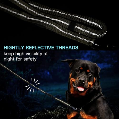 AIRUIDOG Heavy Duty Tactical Dog Leash, 4-6FT Shock Absorbing Bungee with 2 Padded Handles, Reflective No-Pull for Medium/Large Dogs