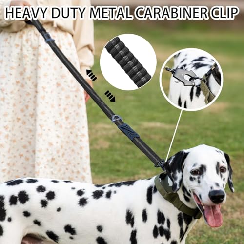 AIRUIDOG Heavy Duty Tactical Dog Leash, 4-6FT Shock Absorbing Bungee with 2 Padded Handles, Reflective No-Pull for Medium/Large Dogs
