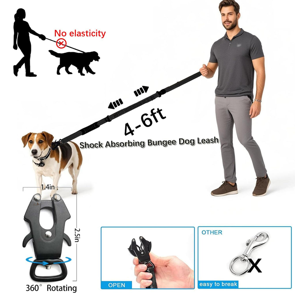 AIRUIDOG Heavy Duty Tactical Dog Leash, 4-6FT Shock Absorbing Bungee with 2 Padded Handles, Reflective No-Pull for Medium/Large Dogs