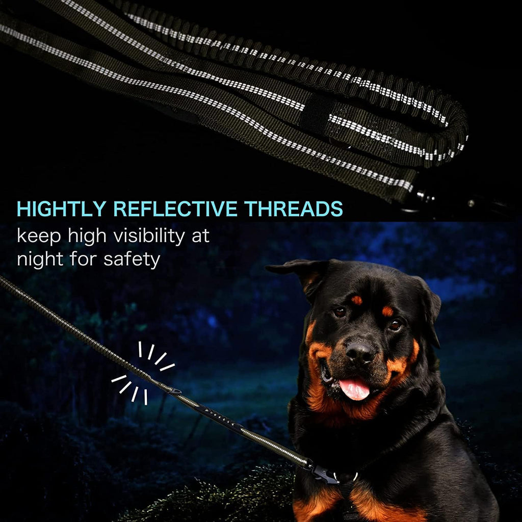 AIRUIDOG Heavy Duty Tactical Dog Leash, 4-6FT Shock Absorbing Bungee with 2 Padded Handles, Reflective No-Pull for Medium/Large Dogs
