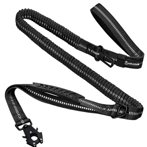 AIRUIDOG Heavy Duty Tactical Dog Leash, 4-6FT Shock Absorbing Bungee with 2 Padded Handles, Reflective No-Pull for Medium/Large Dogs