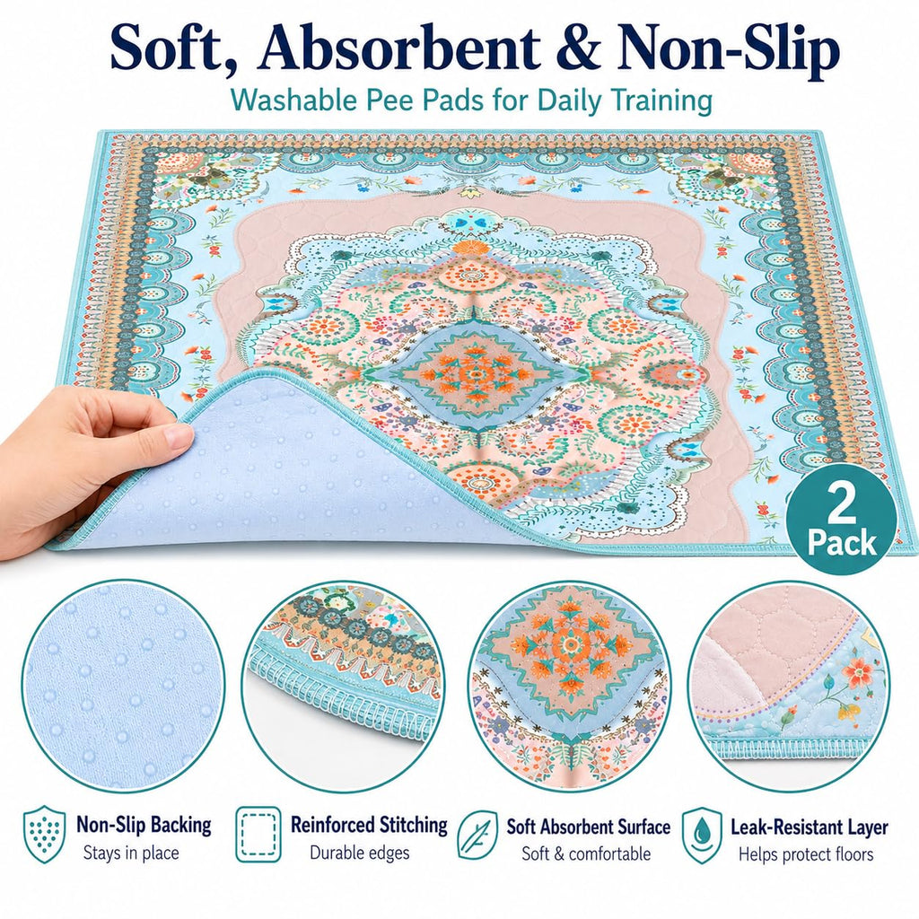 Aitmexcn 36x36 Washable Pee Pads for Dogs, 2 Pack Reusable with Non-Slip Rubber Backing, Super Absorbent Cotton Housebreaking Pads