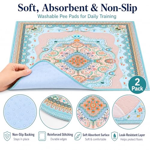 Aitmexcn 36x36 Washable Pee Pads for Dogs, 2 Pack Reusable with Non-Slip Rubber Backing, Super Absorbent Cotton Housebreaking Pads