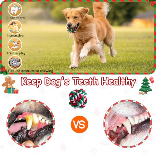 Aitmexcn 7-Piece Dog Rope Toy Set for Large & Small Dogs – Cotton Rope Balls, Rings, Squeaky Christmas Toys for Chewing and Teeth Cleaning
