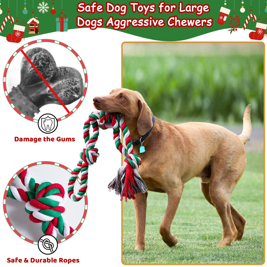 Aitmexcn 7-Piece Dog Rope Toy Set for Large & Small Dogs – Cotton Rope Balls, Rings, Squeaky Christmas Toys for Chewing and Teeth Cleaning