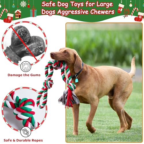 Aitmexcn 7-Piece Dog Rope Toy Set for Large & Small Dogs – Cotton Rope Balls, Rings, Squeaky Christmas Toys for Chewing and Teeth Cleaning