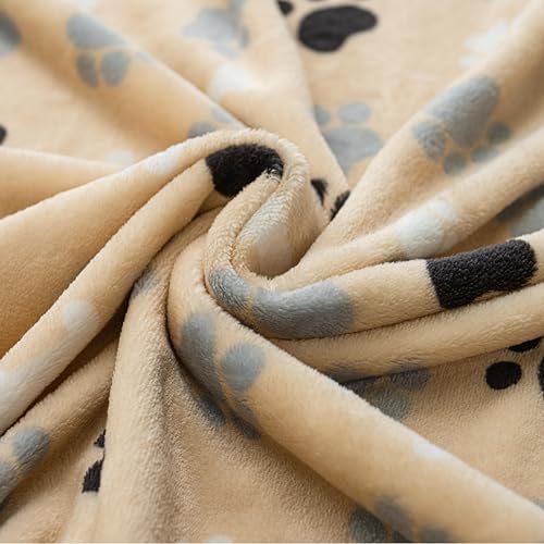 AIWEK 2-Pack Beige Paw Bone Pattern Pet Blanket – 40x30 Inch Super Soft Flannel, Urine-Proof & Machine Washable for Dogs and Cats
