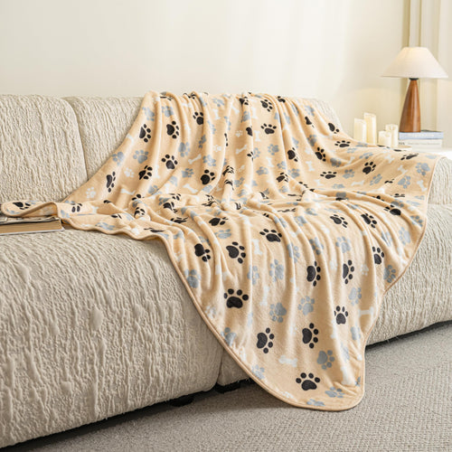 AIWEK 2-Pack Beige Paw Bone Pattern Pet Blanket – 40x30 Inch Super Soft Flannel, Urine-Proof & Machine Washable for Dogs and Cats