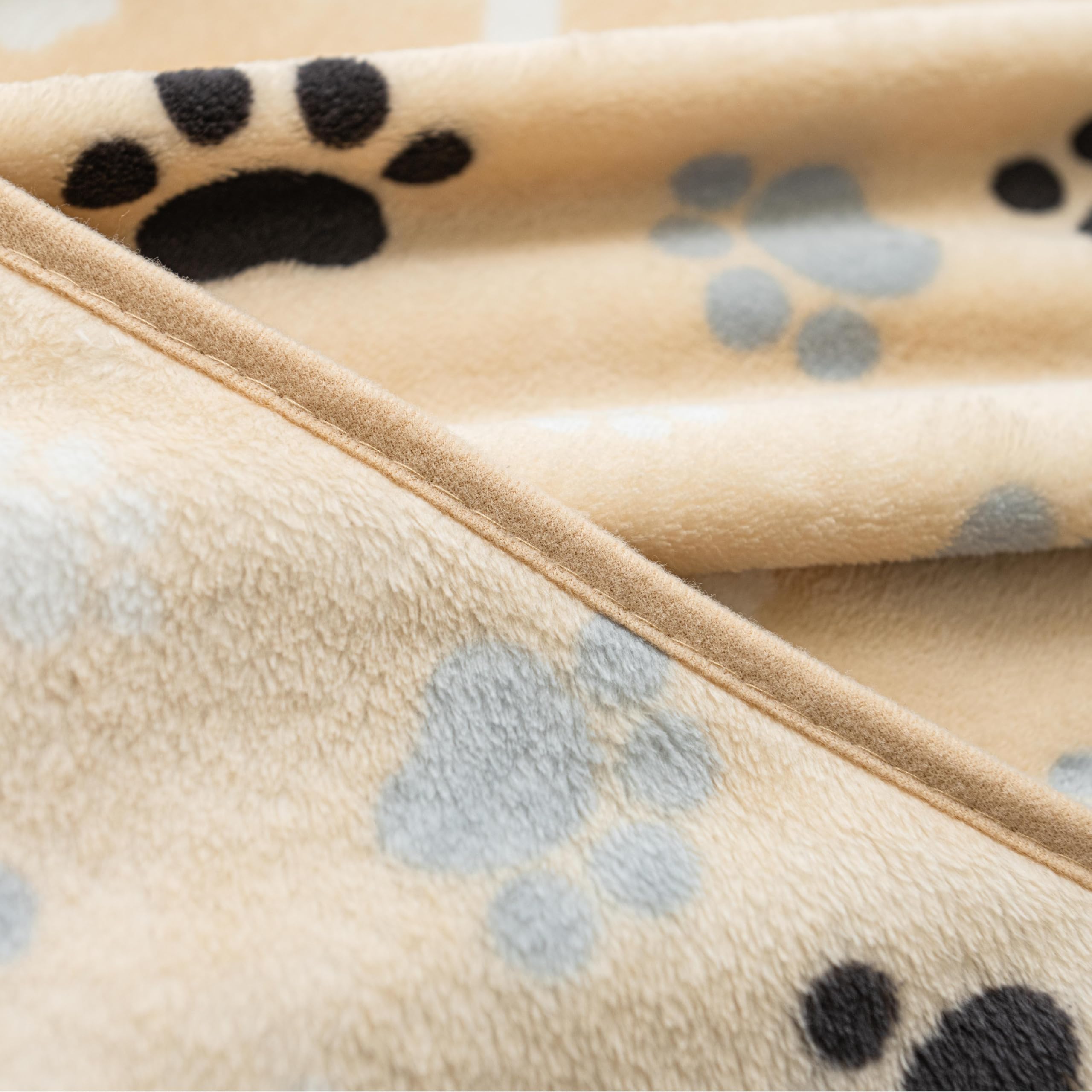 AIWEK 2-Pack Beige Paw Bone Pattern Pet Blanket – 40x30 Inch Super Soft Flannel, Urine-Proof & Machine Washable for Dogs and Cats