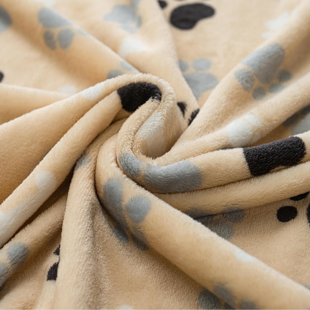 AIWEK 2-Pack Beige Paw Bone Pattern Pet Blanket – 40x30 Inch Super Soft Flannel, Urine-Proof & Machine Washable for Dogs and Cats
