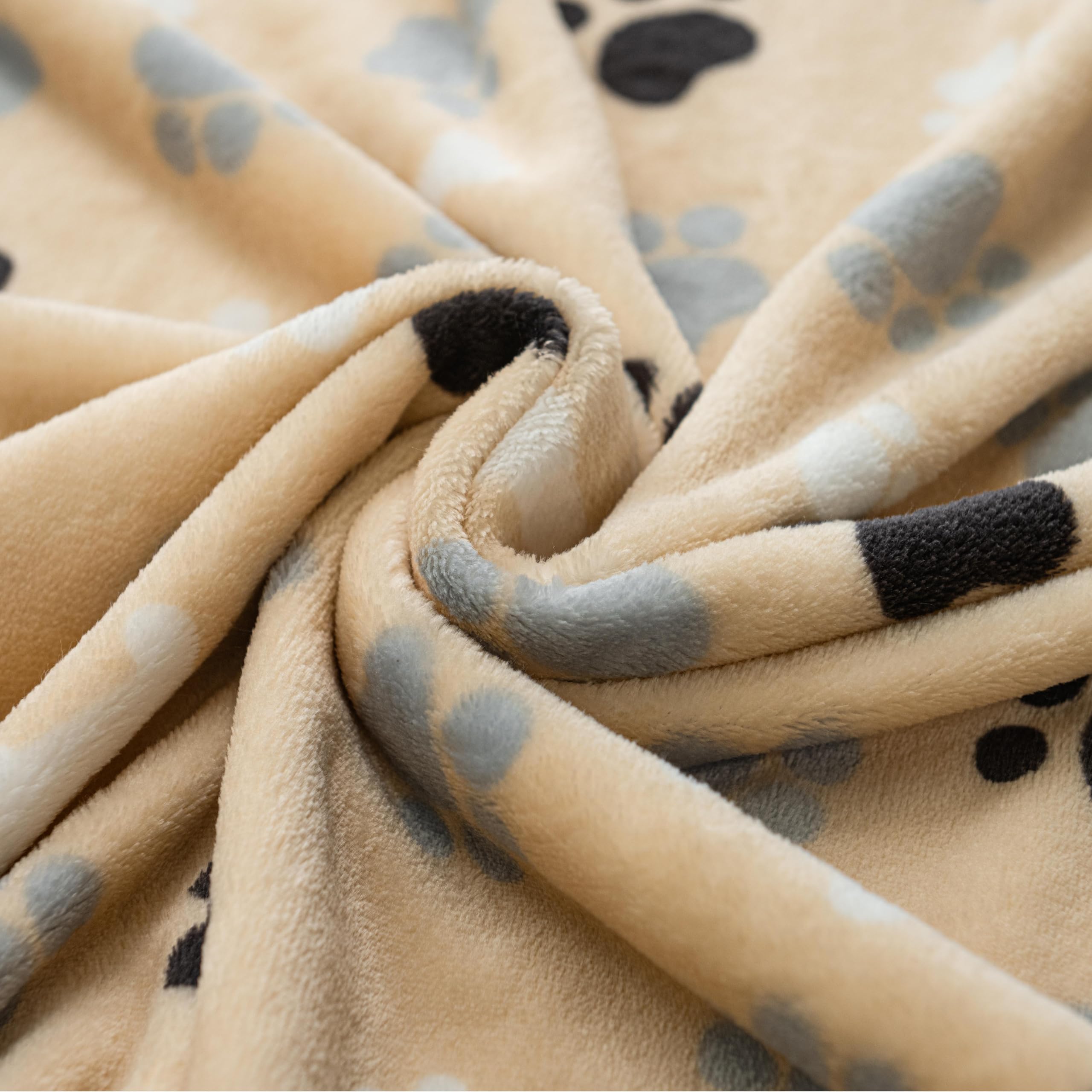 AIWEK 2-Pack Beige Paw Bone Pattern Pet Blanket – 40x30 Inch Super Soft Flannel, Urine-Proof & Machine Washable for Dogs and Cats