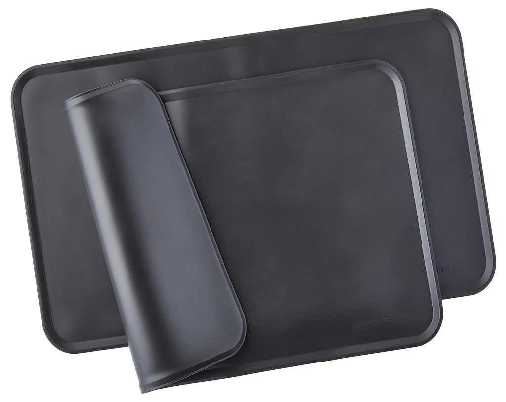 Amazon Basics 2-Pack Black Silicone Pet Food Mat, Waterproof and Anti-Slip, 18.5 x 11.5 Inches