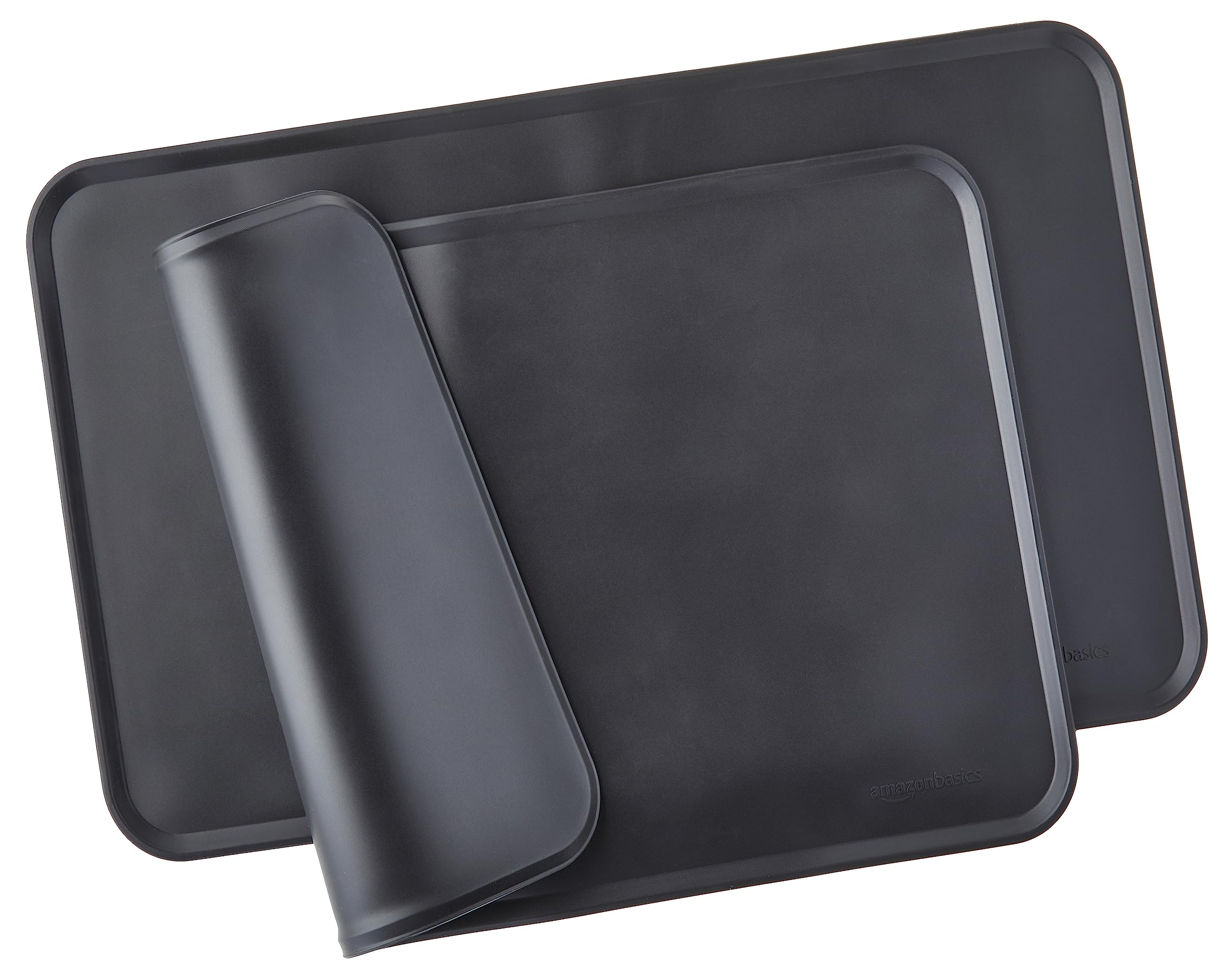 Amazon Basics 2-Pack Black Silicone Pet Food Mat, Waterproof and Anti-Slip, 18.5 x 11.5 Inches