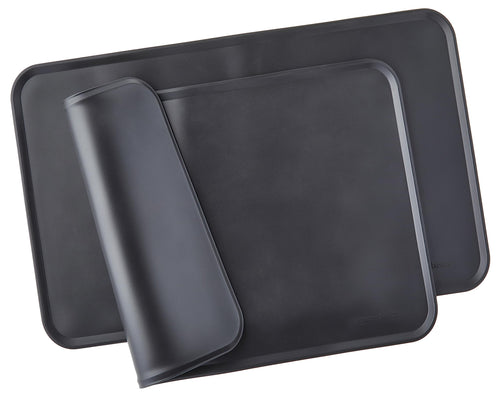 Amazon Basics 2-Pack Black Silicone Pet Food Mat, Waterproof and Anti-Slip, 18.5 x 11.5 Inches