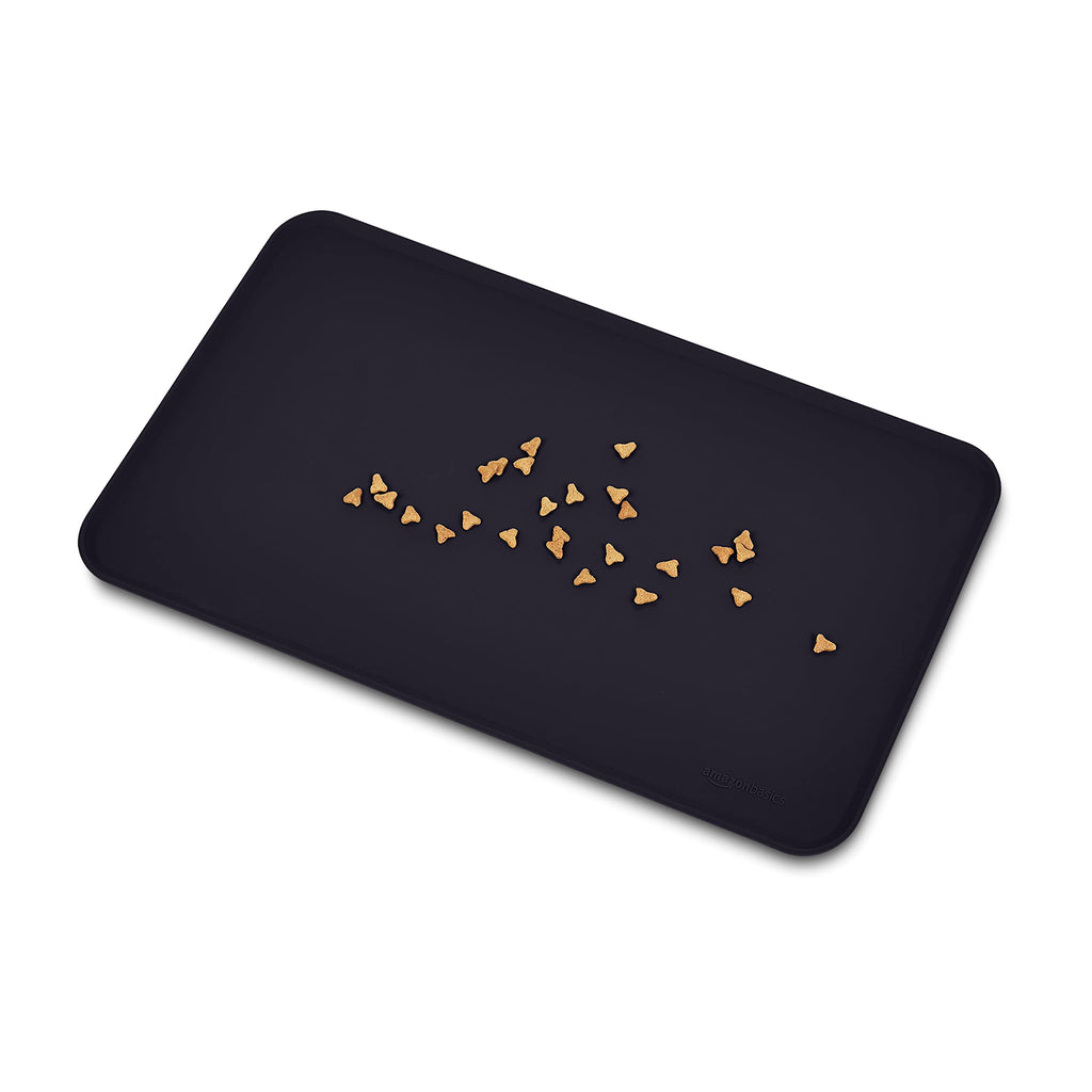 Amazon Basics 2-Pack Black Silicone Pet Food Mat, Waterproof and Anti-Slip, 18.5 x 11.5 Inches