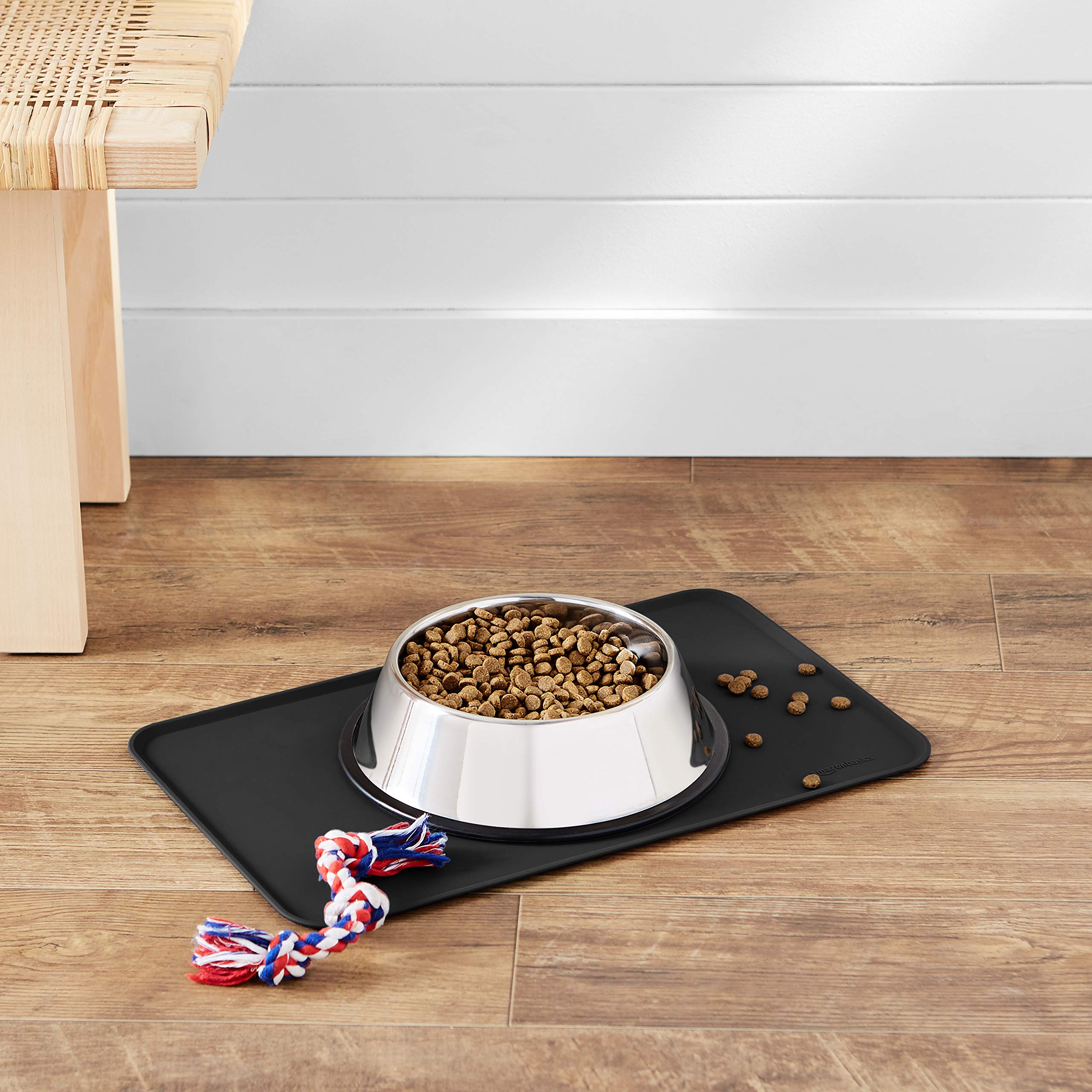 Amazon Basics 2-Pack Black Silicone Pet Food Mat, Waterproof and Anti-Slip, 18.5 x 11.5 Inches