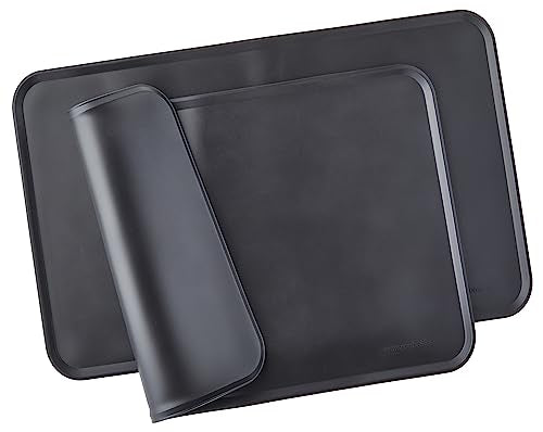 Amazon Basics 2-Pack Black Silicone Pet Food Mat, Waterproof and Anti-Slip, 18.5 x 11.5 Inches
