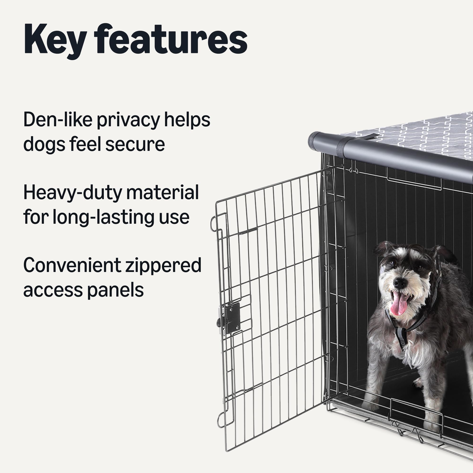 Amazon Basics Dog Crate Cover for 42-Inch Wire Crates – Heavy-Duty with Zippered Panels, Recycled Polyester