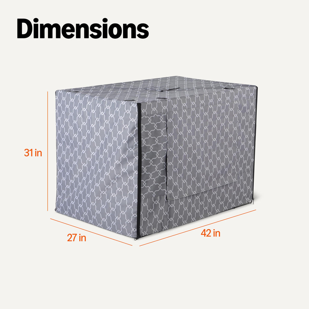 Amazon Basics Dog Crate Cover for 42-Inch Wire Crates – Heavy-Duty with Zippered Panels, Recycled Polyester