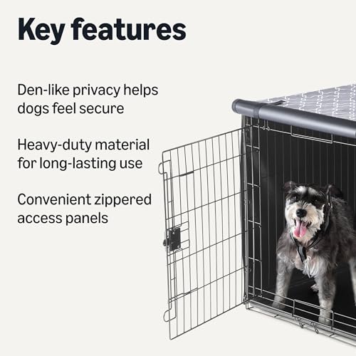 Amazon Basics Dog Crate Cover for 42-Inch Wire Crates – Heavy-Duty with Zippered Panels, Recycled Polyester