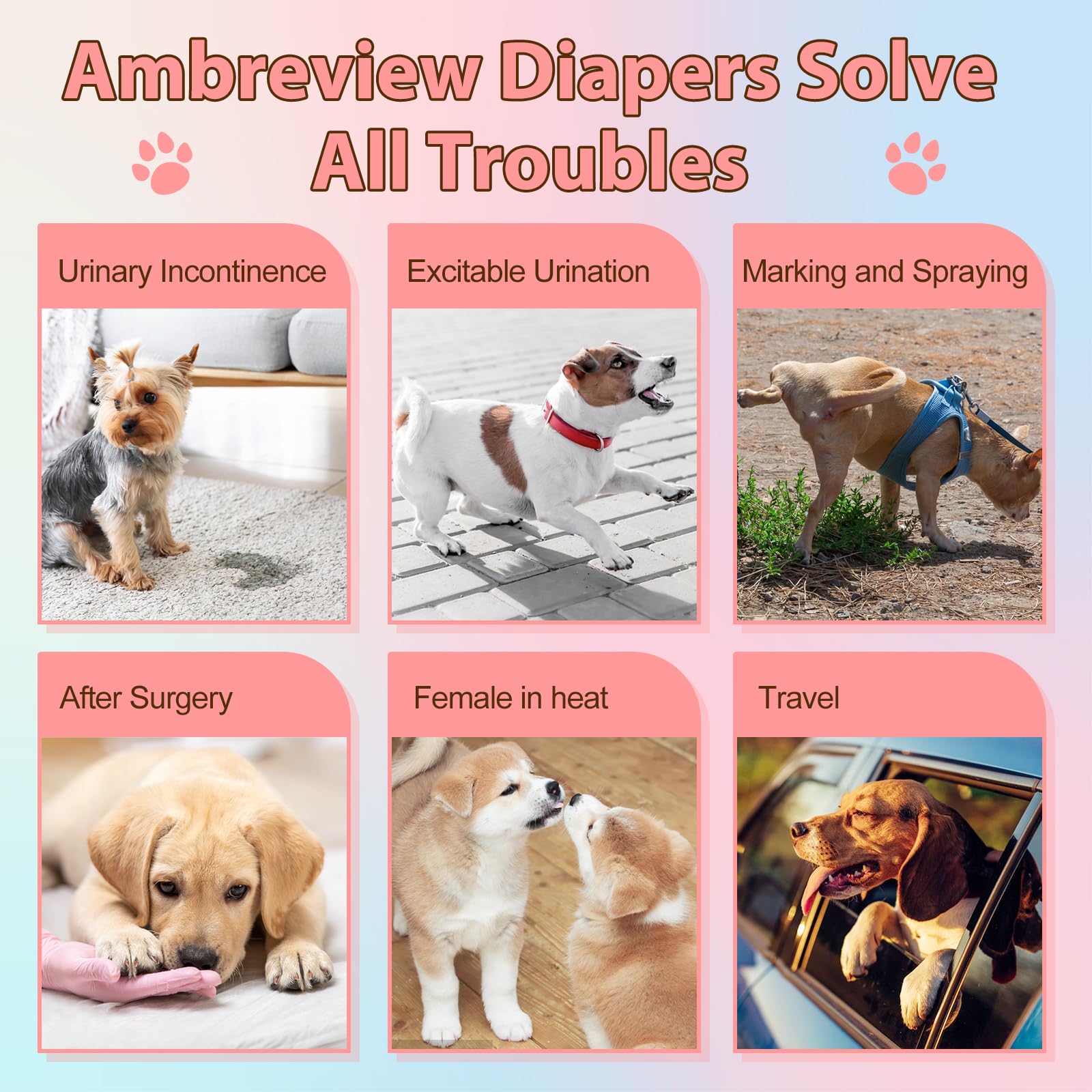 Ambreview Disposable Dog Diapers for Female Dogs, XL (10 Count) – Pull-Up Design with Strong Absorbency