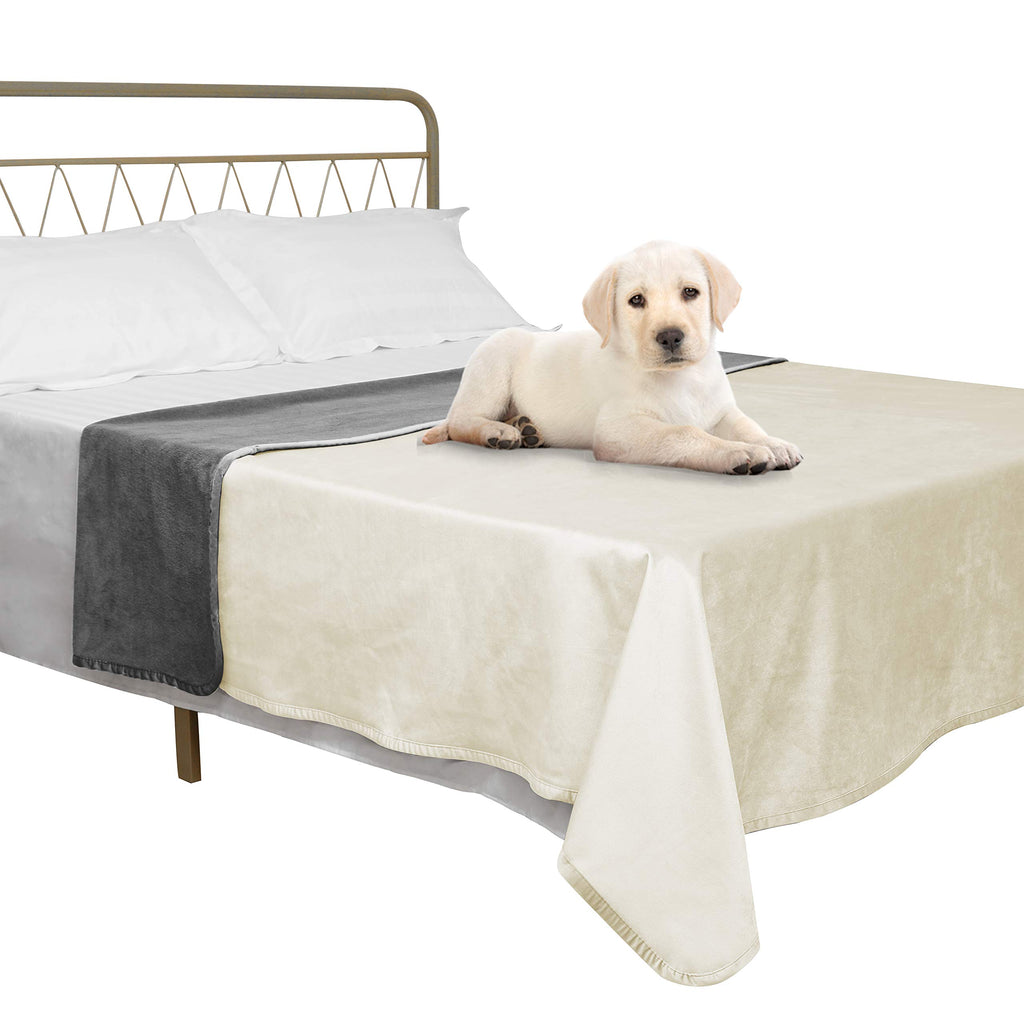 Ameritex 82x82 Inch Reversible Waterproof Pet Bed Blanket - Cream/Grey Fleece