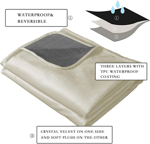 Ameritex 82x82 Inch Reversible Waterproof Pet Bed Blanket - Cream/Grey Fleece