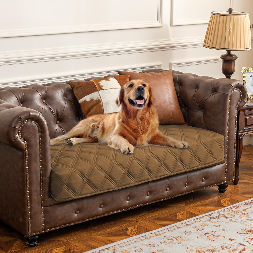 Ameritex Waterproof Dog Bed Cover – Camel Microfiber Blanket with Anti-Slip Back