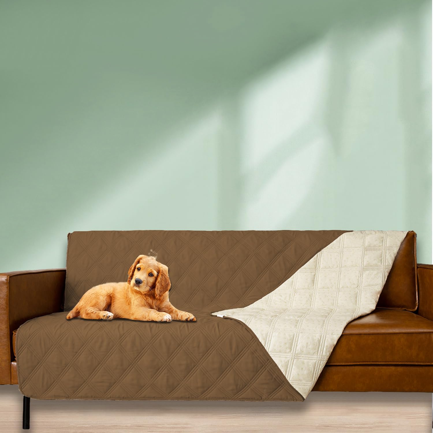 Ameritex Waterproof Dog Bed Cover – Camel Microfiber Blanket with Anti-Slip Back