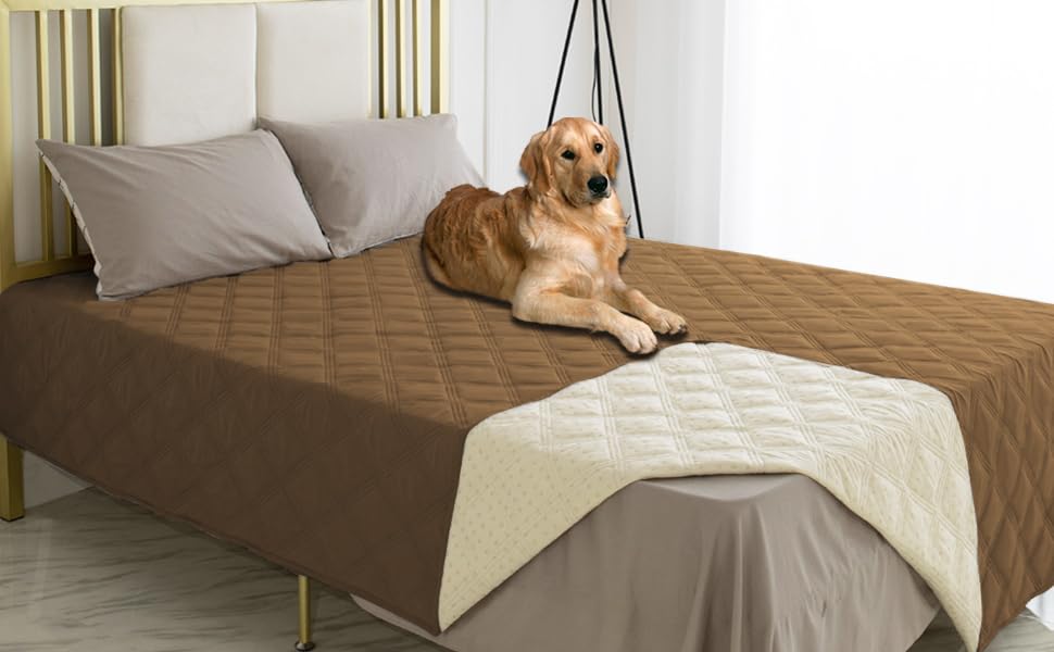 Ameritex Waterproof Dog Bed Cover – Camel Microfiber Blanket with Anti-Slip Back